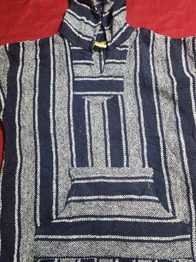 Men's Striped Navy and White Zip Pullover Hoodie Sweater